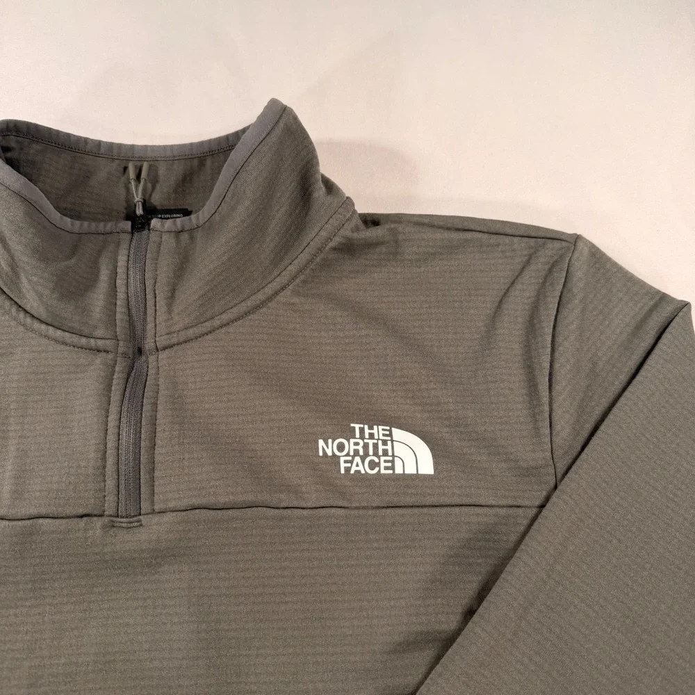 The North Face Pullover Men L Gray Grid Fleece Quarter Zip Active Top